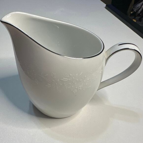 Replacement piece-Creamer  Enchantment Silver trim white flower print  10 oz - Picture 3 of 9